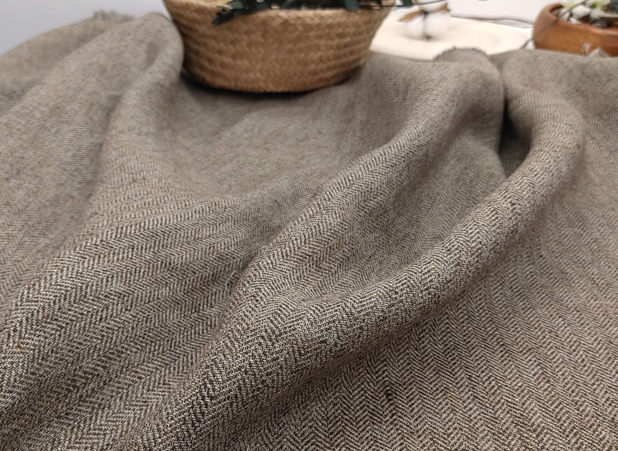 Linen Polyester HBT Herringbone Twill Fabric with Melange Effect Heavy Weight 7353 7821 - The Linen Lab - Brown