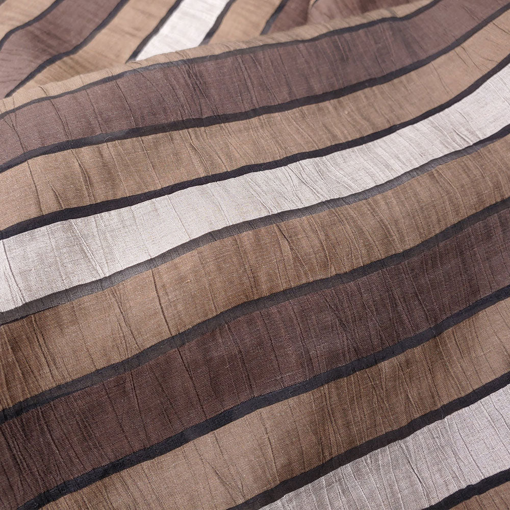 Linen Polyester Stripe Fabric with Crease Effect (2932) - The Linen Lab - Brown