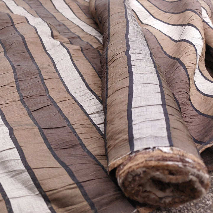Linen Polyester Stripe Fabric with Crease Effect (2932) - The Linen Lab - Brown