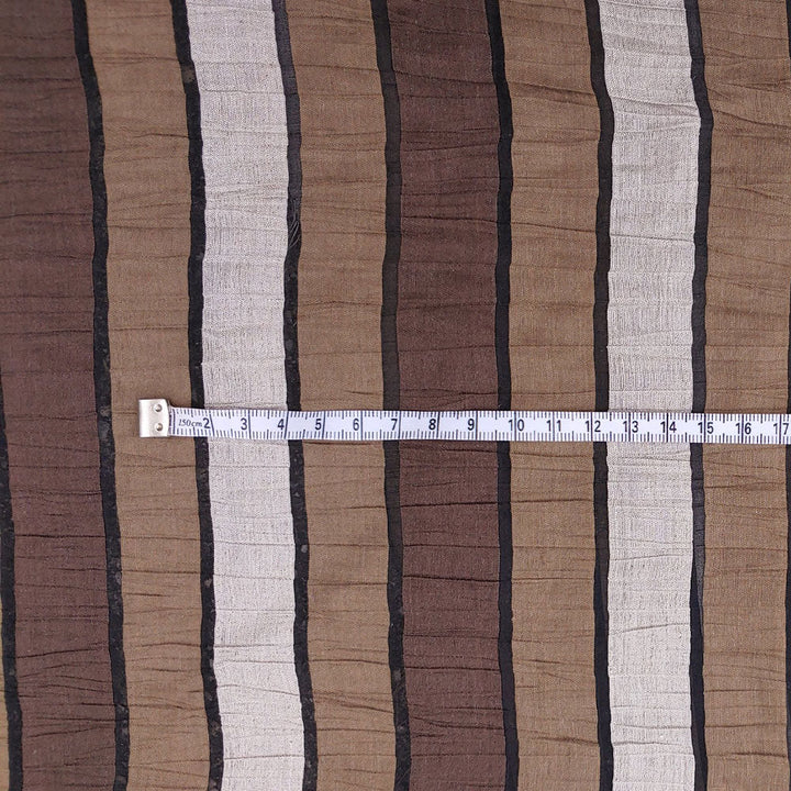 Linen Polyester Stripe Fabric with Crease Effect (2932) - The Linen Lab - Brown