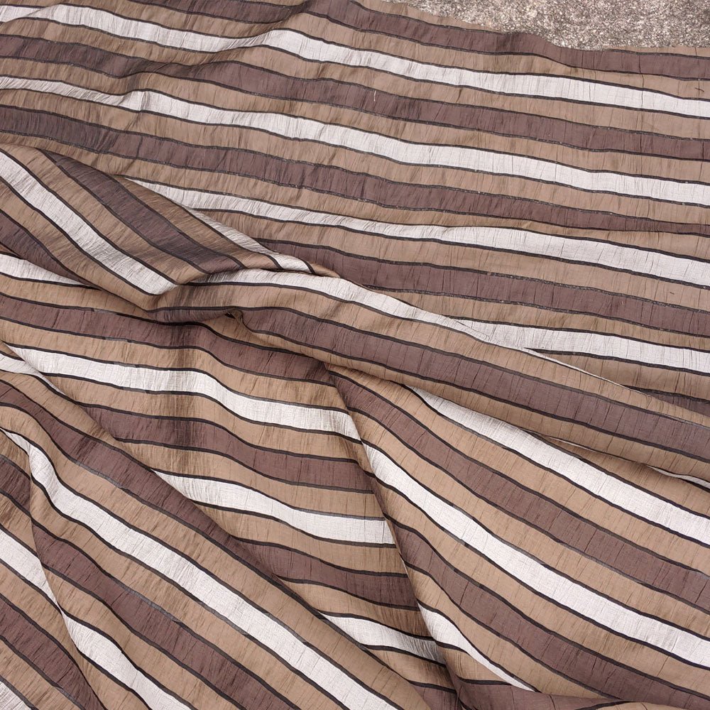 Linen Polyester Stripe Fabric with Crease Effect (2932) - The Linen Lab - Brown