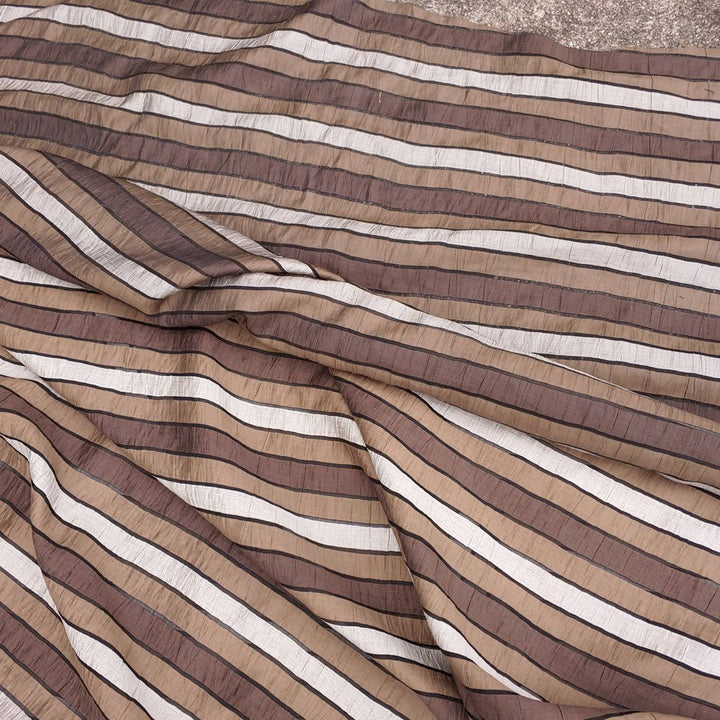 Linen Polyester Stripe Fabric with Crease Effect (2932) - The Linen Lab - Brown