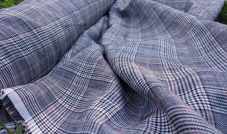Linen Rayon Multi Glen Plaid Fabric (6658) - The Linen Lab - Glen Plaid