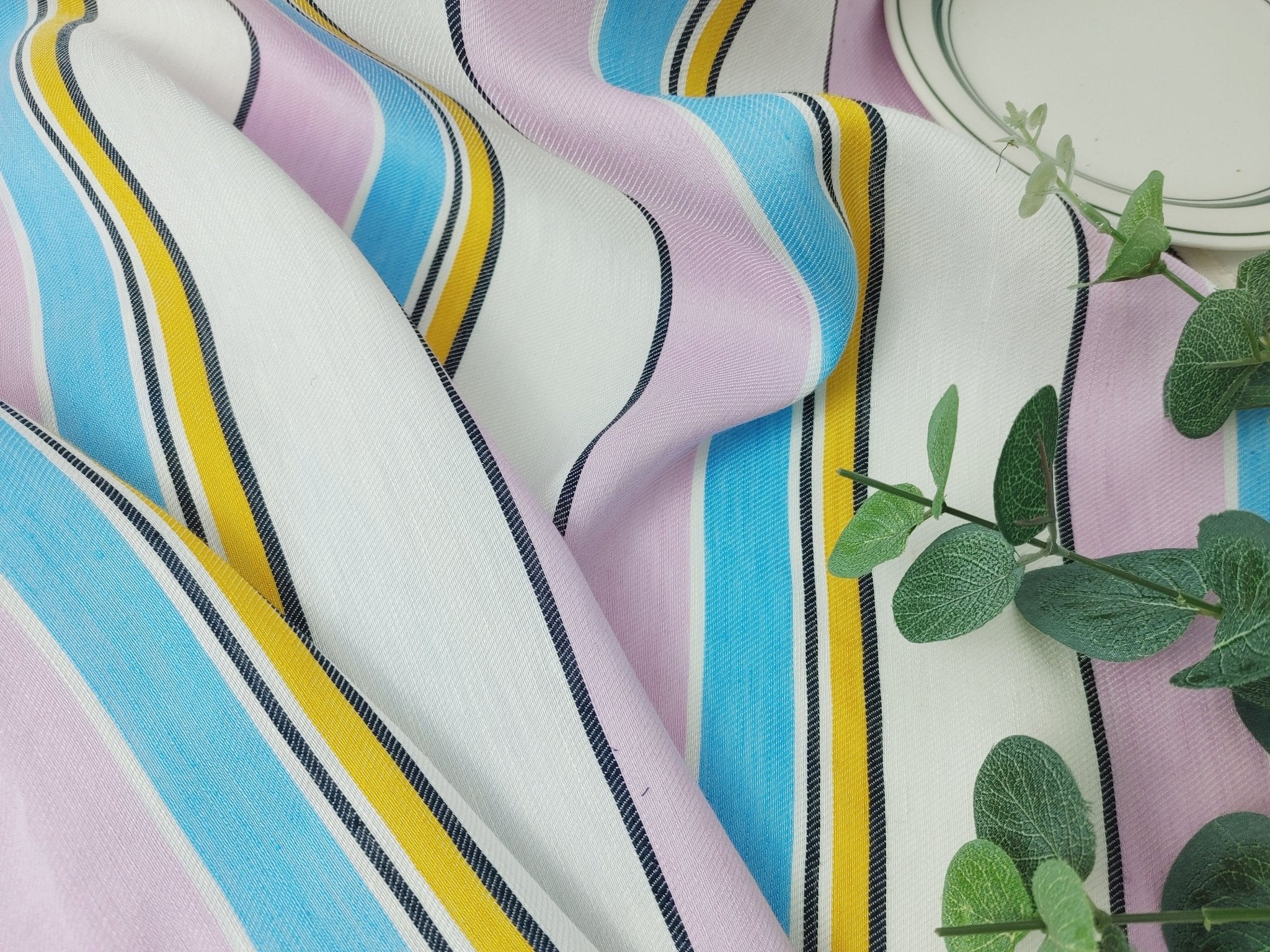Linen Rayon Multi Stripe Twill Fabric 6010 - The Linen Lab - Pink