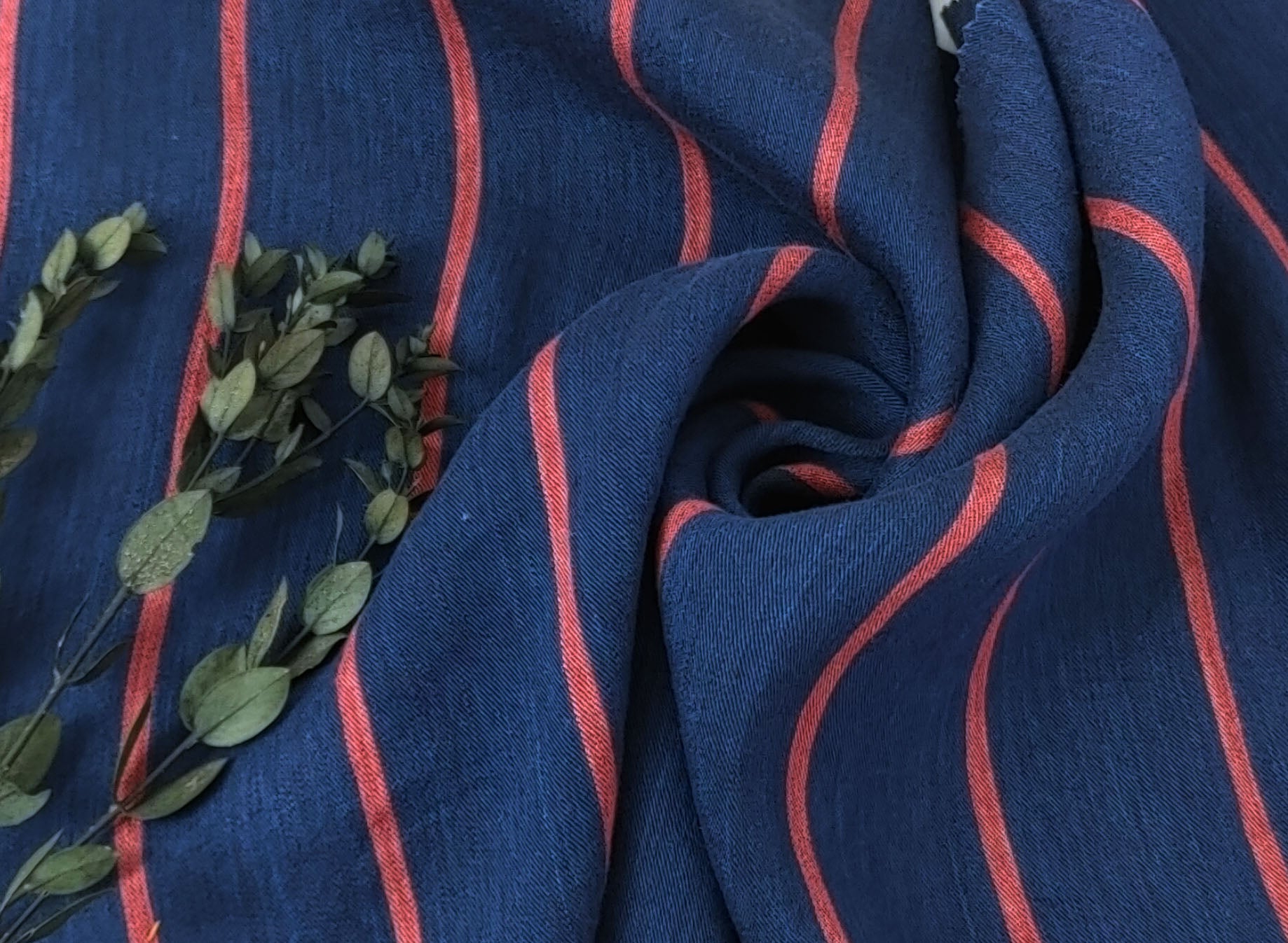 Linen Rayon Satin Stripe Fabric 6567 6568 - The Linen Lab - Navy
