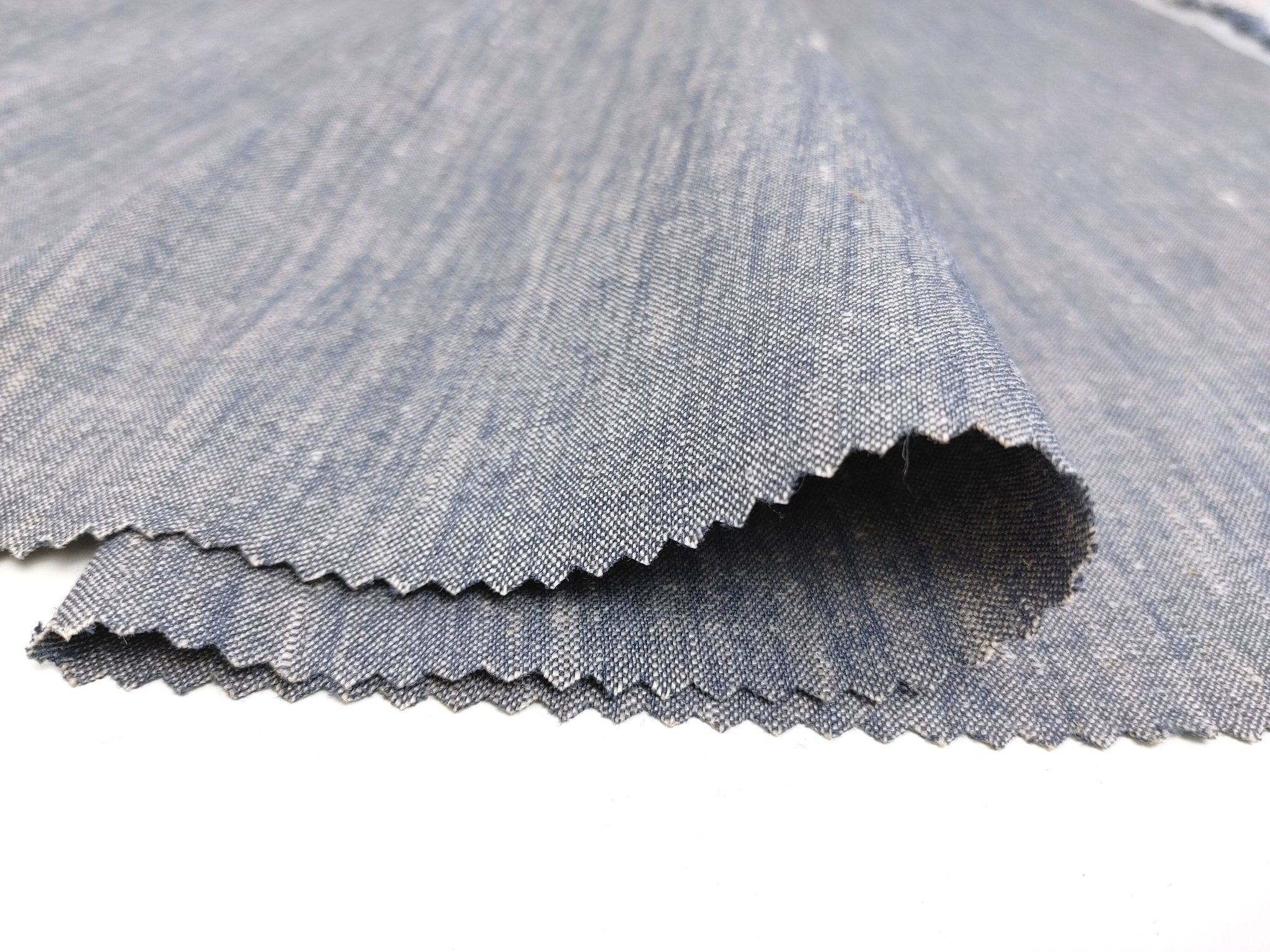 Linen Rayon Stretch Fabric in Dark Blue Chambray 366 - The Linen Lab - Blue(Dark)