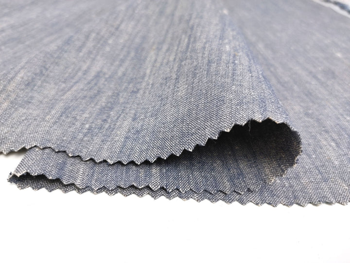Linen Rayon Stretch Fabric in Dark Blue Chambray 366 - The Linen Lab - Blue(Dark)