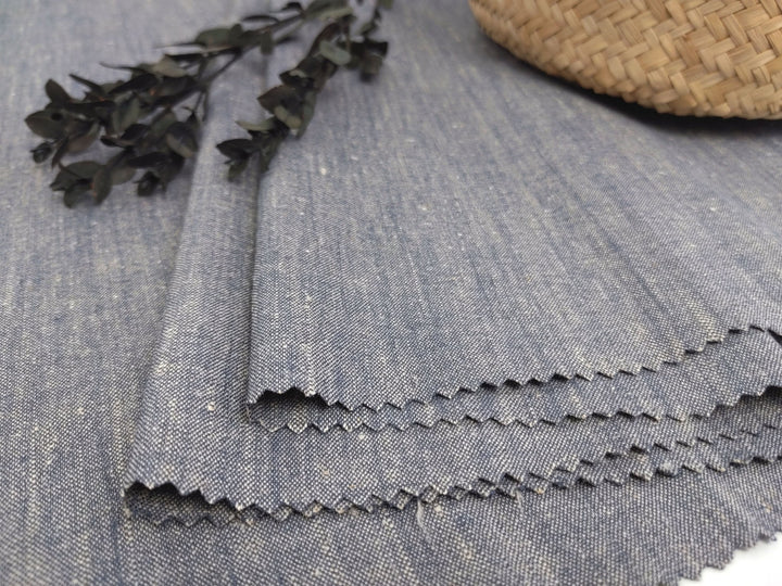 Linen Rayon Stretch Fabric in Dark Blue Chambray 366 - The Linen Lab - Blue(Dark)