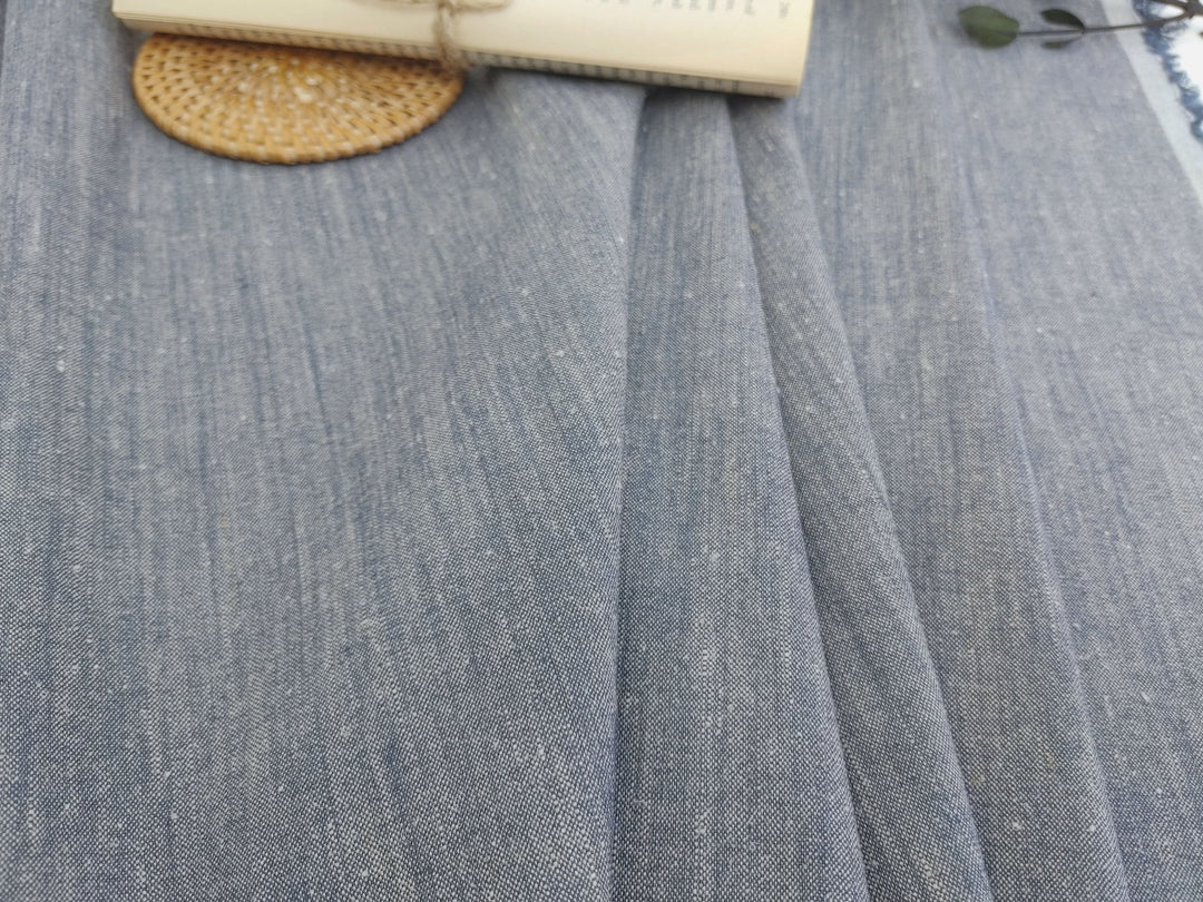 Linen Rayon Stretch Fabric in Dark Blue Chambray 366 - The Linen Lab - Blue(Dark)
