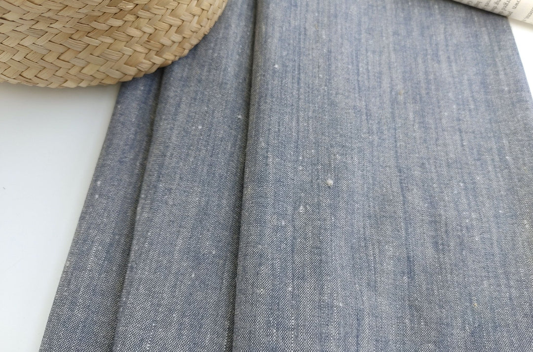 Linen Rayon Stretch Fabric in Dark Blue Chambray 366 - The Linen Lab - Blue(Dark)