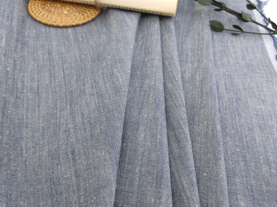 Linen Rayon Stretch Fabric in Dark Blue Chambray 366 - The Linen Lab - Blue(Dark)