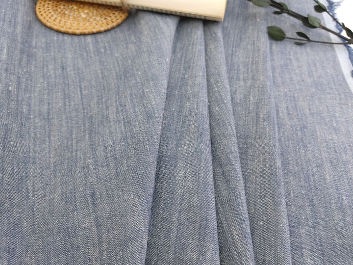 Linen Rayon Stretch Fabric in Dark Blue Chambray 366 - The Linen Lab - Blue(Dark)