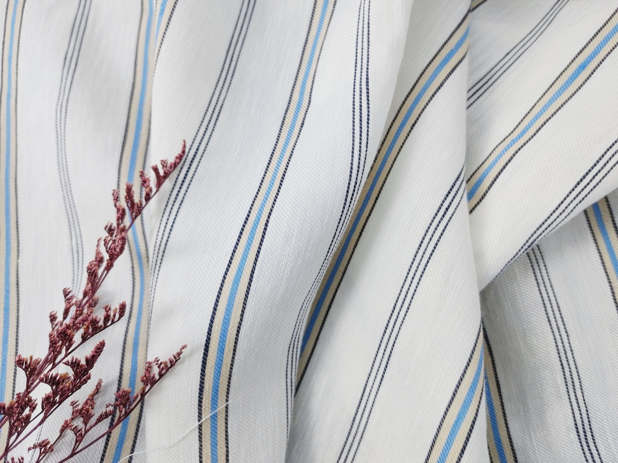 Linen Rayon Twill Fabric with Stripe Pattern, Subtle Glossy Effect 6809 6810 7154 - The Linen Lab - Ivory