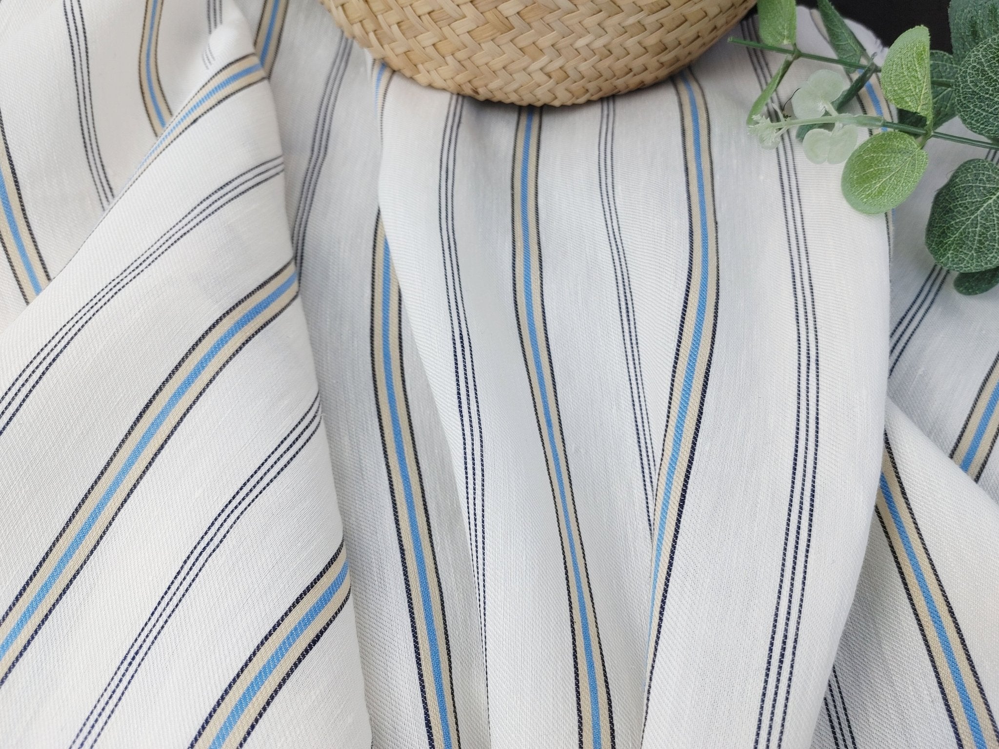 Linen Rayon Twill Fabric with Stripe Pattern, Subtle Glossy Effect 6809 6810 7154 - The Linen Lab - Ivory