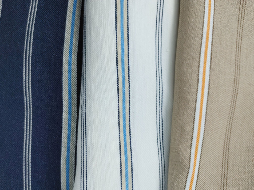 Linen Rayon Twill Fabric with Stripe Pattern, Subtle Glossy Effect 6809 6810 7154 - The Linen Lab - Navy