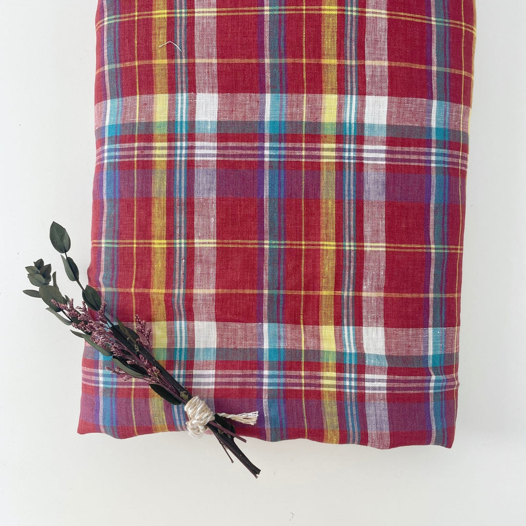 Linen Red Multi Check Fabric 7112 - The Linen Lab - Red