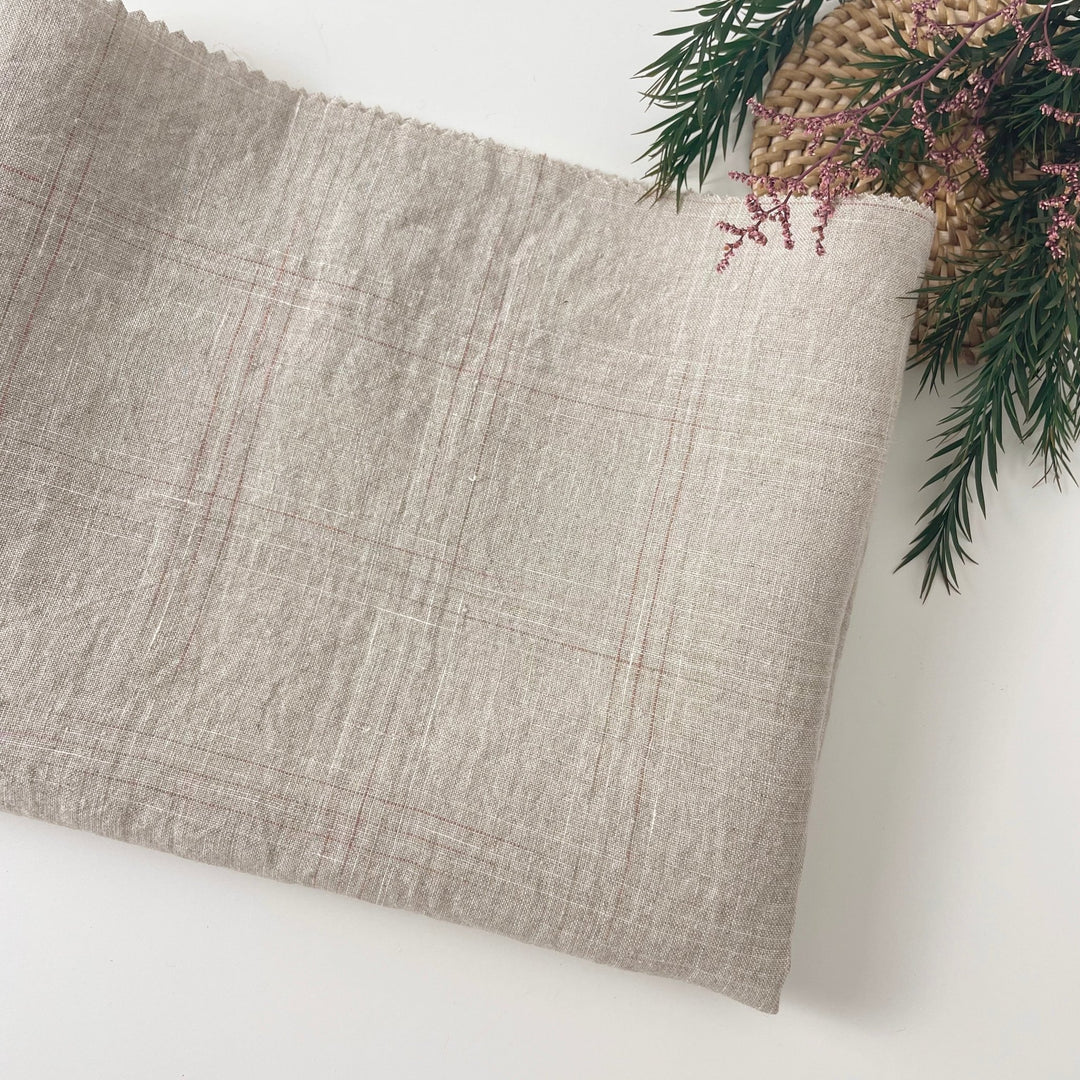 Linen Spaced Dyed Check Fabric 7347 - The Linen Lab - 7347 NATURAL