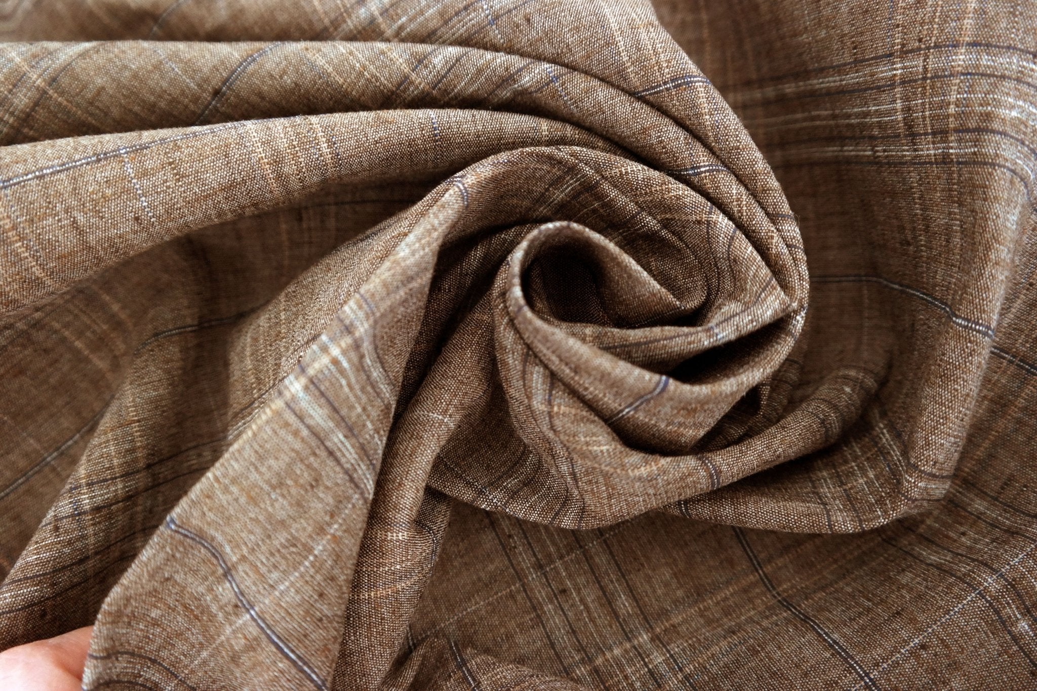 Linen Stretch Brown Plaid Fabric 7105 - The Linen Lab - BROWN