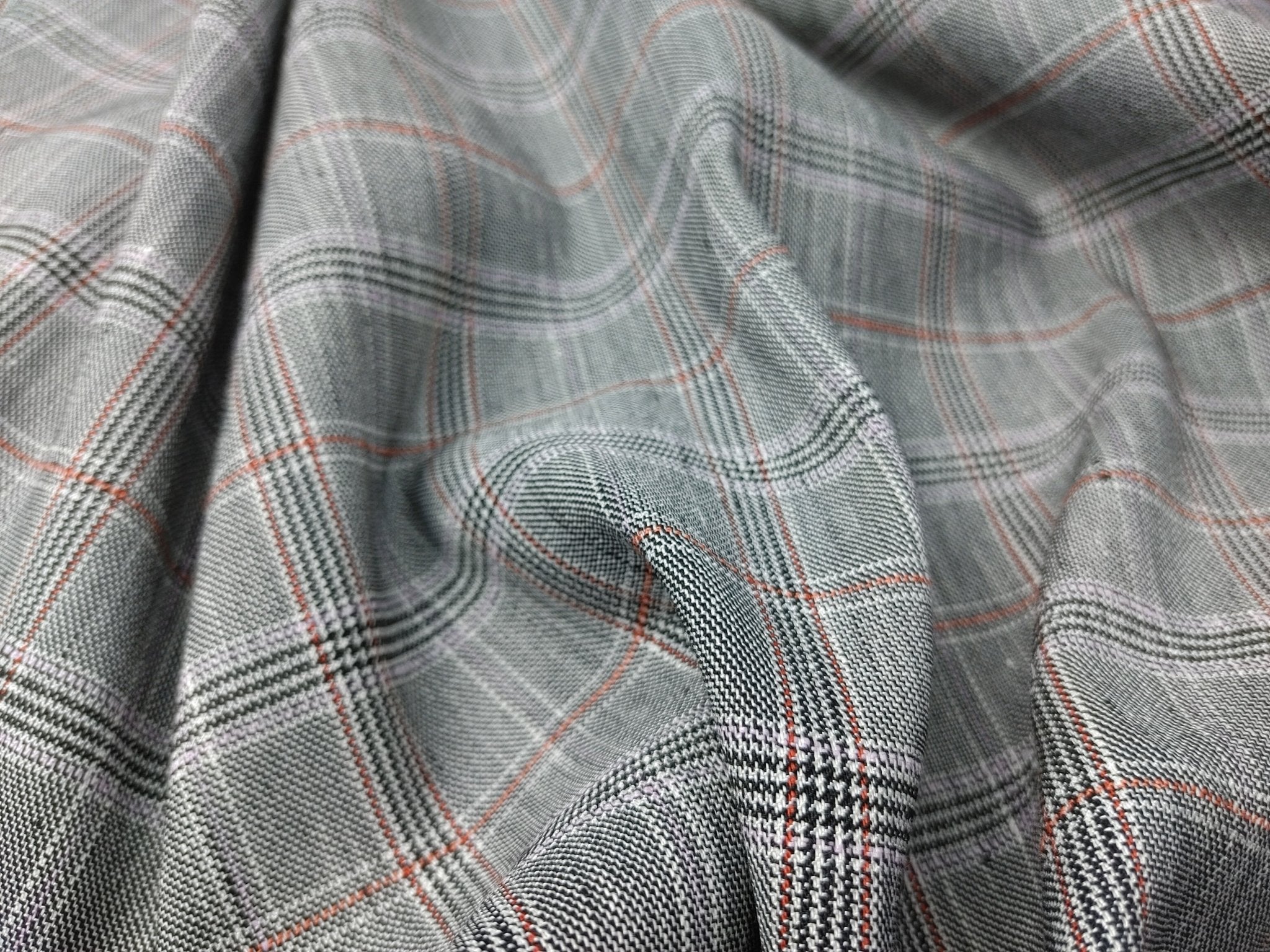 Linen Stretch Plaid Twill Fabric 6230 7828 - The Linen Lab - Pink