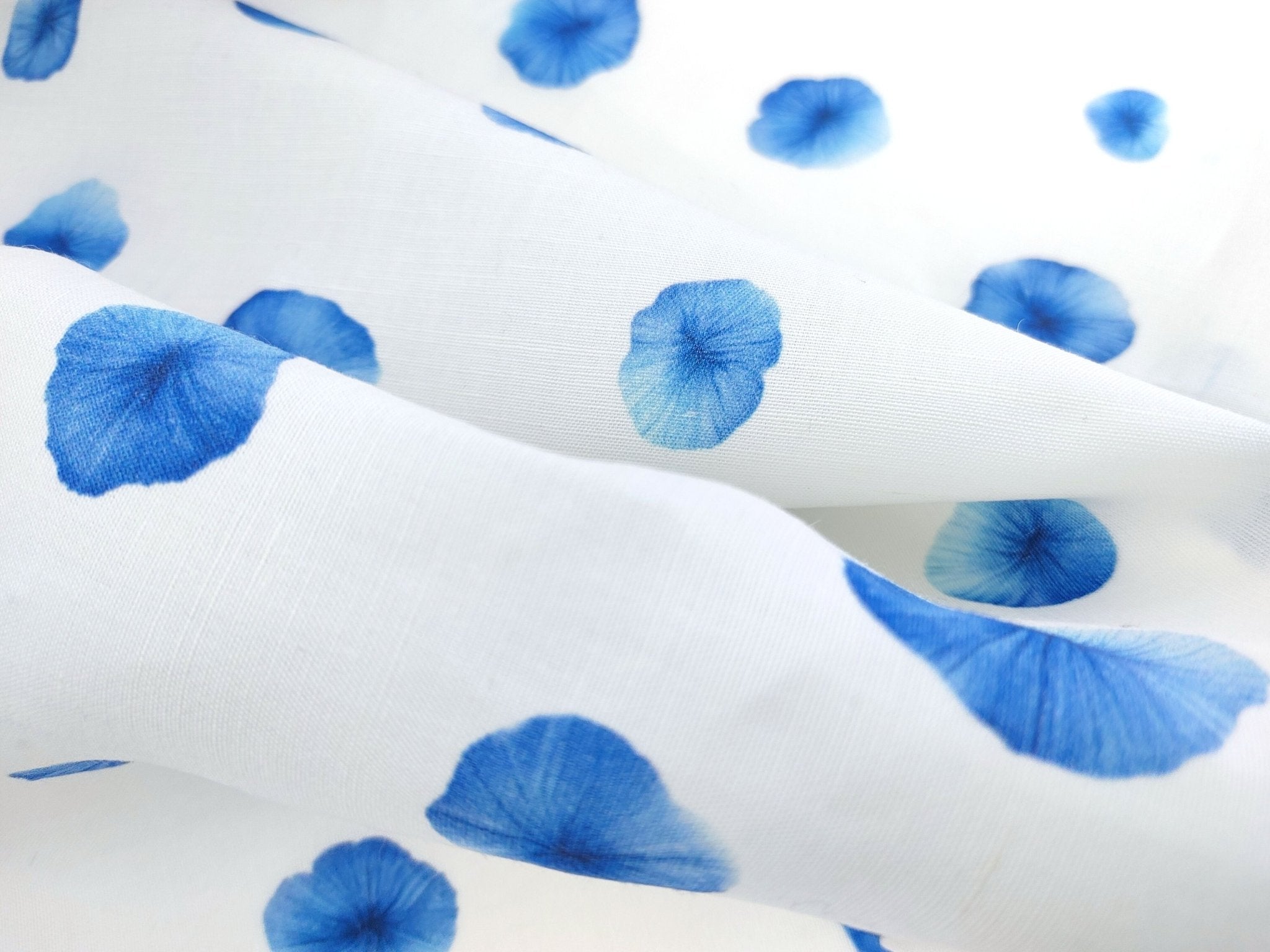 Linen Tencel Botanical Blue Print Fabric 7685 - The Linen Lab - Blue