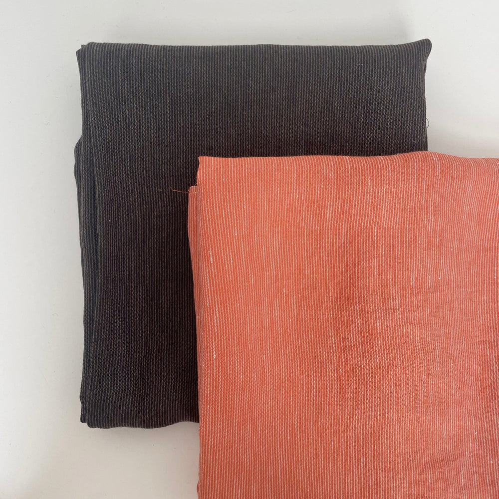 Linen Thin Stripe Fabric - The Linen Lab - Brown