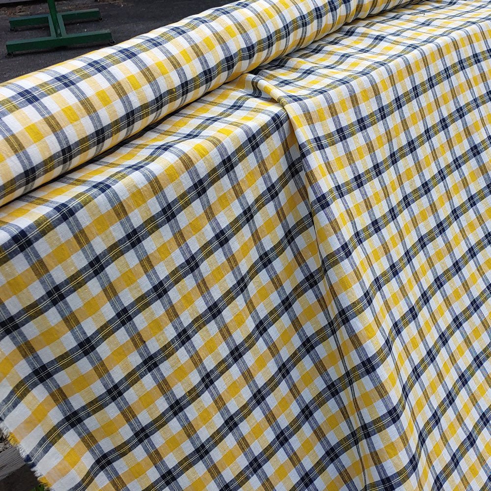Linen Yellow Plaid Fabric (4494) - The Linen Lab - Yellow