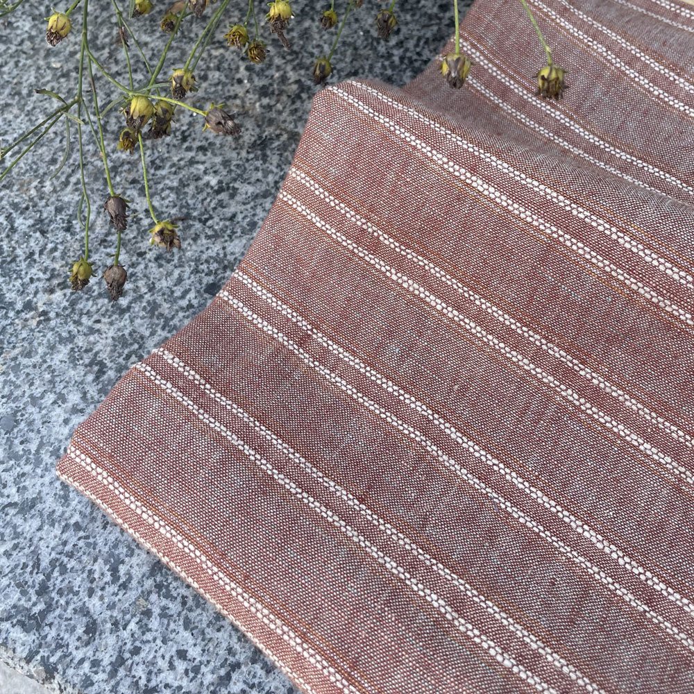 Lurex Linen Stripe Fabric (3127) - The Linen Lab - brown