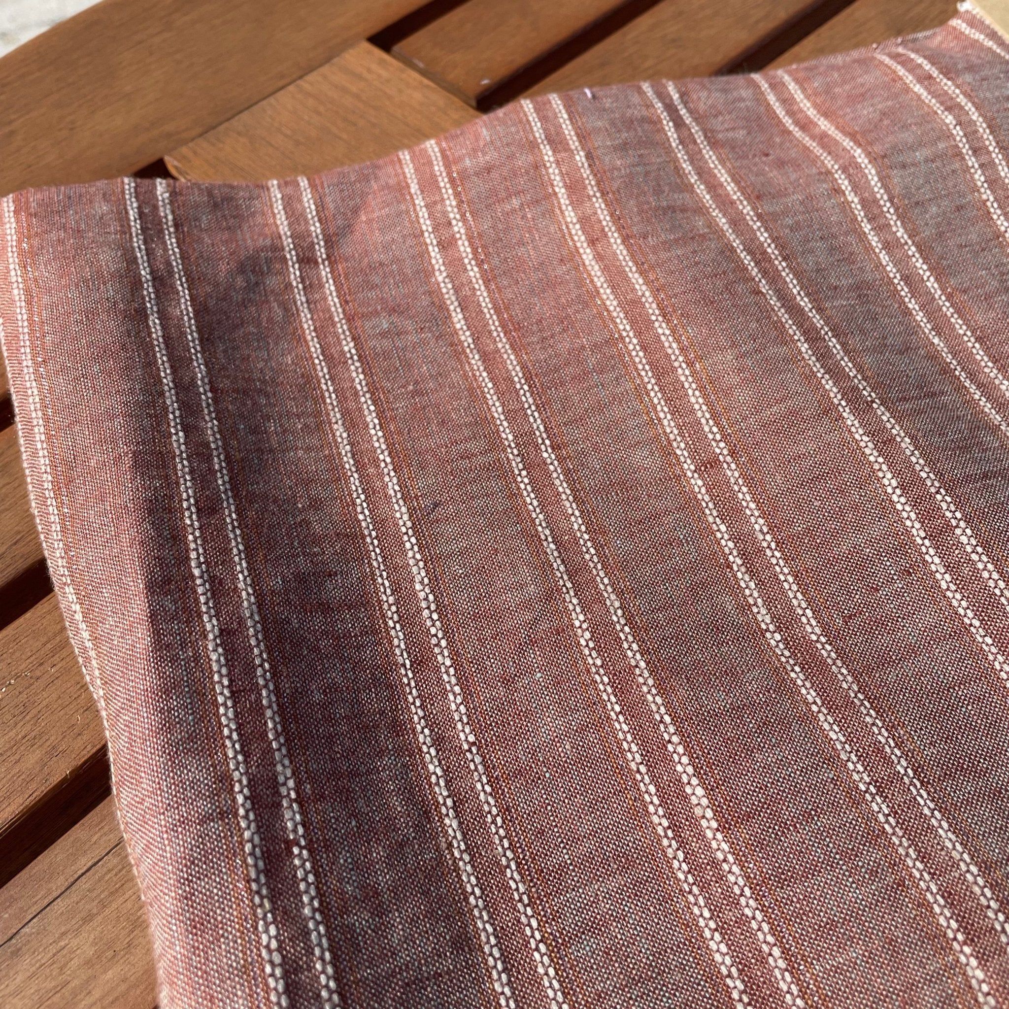 Lurex Linen Stripe Fabric (3127) - The Linen Lab - brown