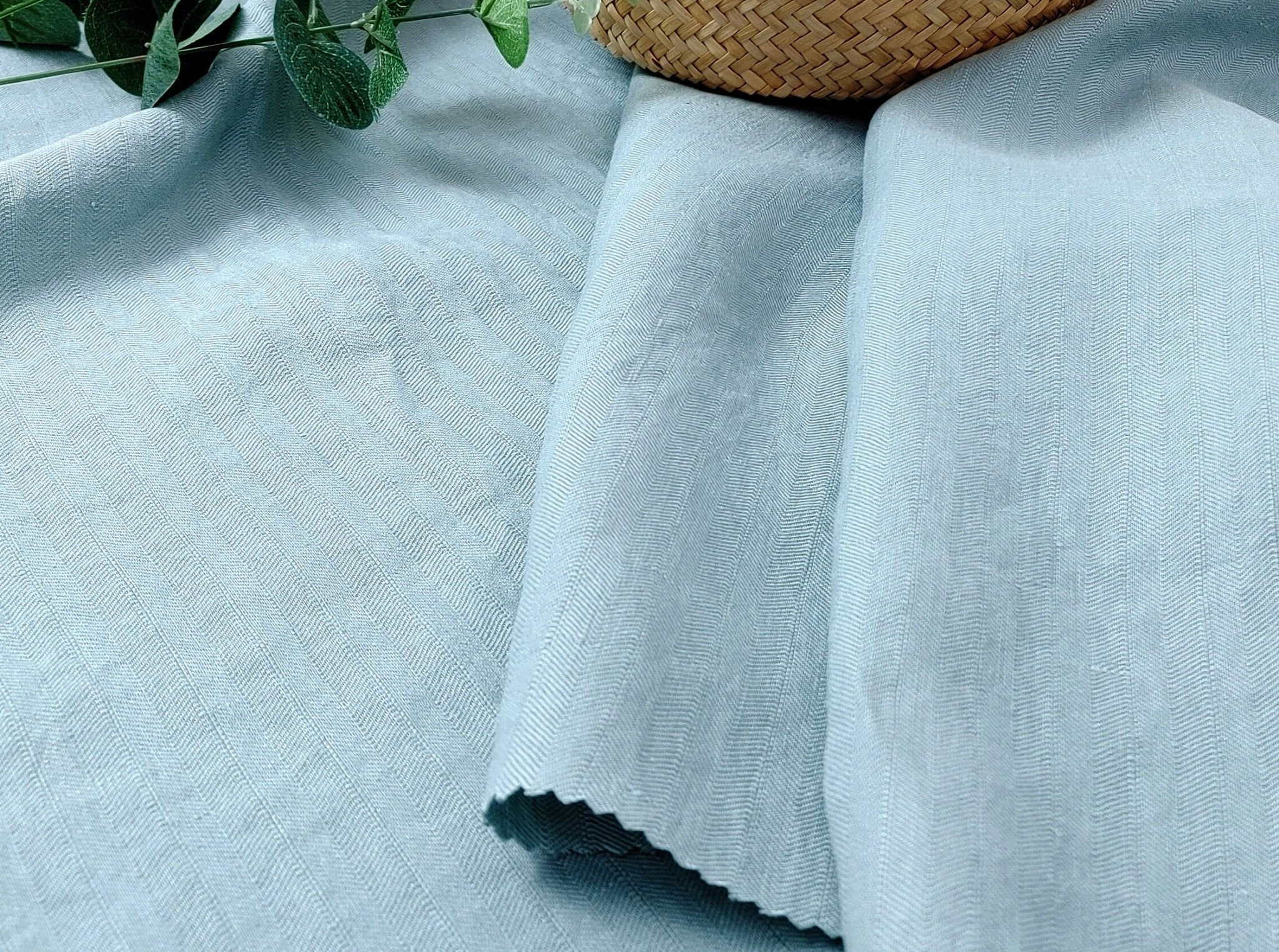 Mint Elegance: 100% Linen HBT Herringbone Twill Fabric with High Density Weave 7833 - The Linen Lab - Mint