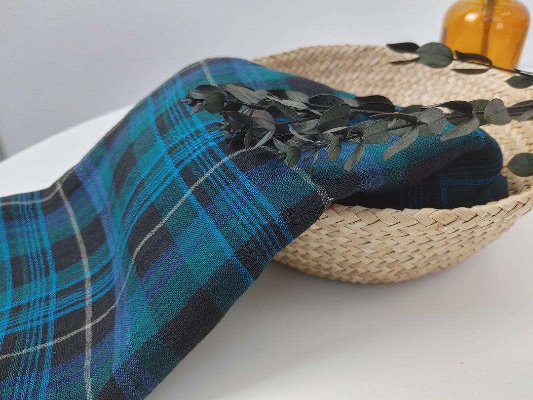 Mystic Forest Noir: Linen Polyester Twisted Black-Green Plaid Fabric 7327 - The Linen Lab - Green(Dark)