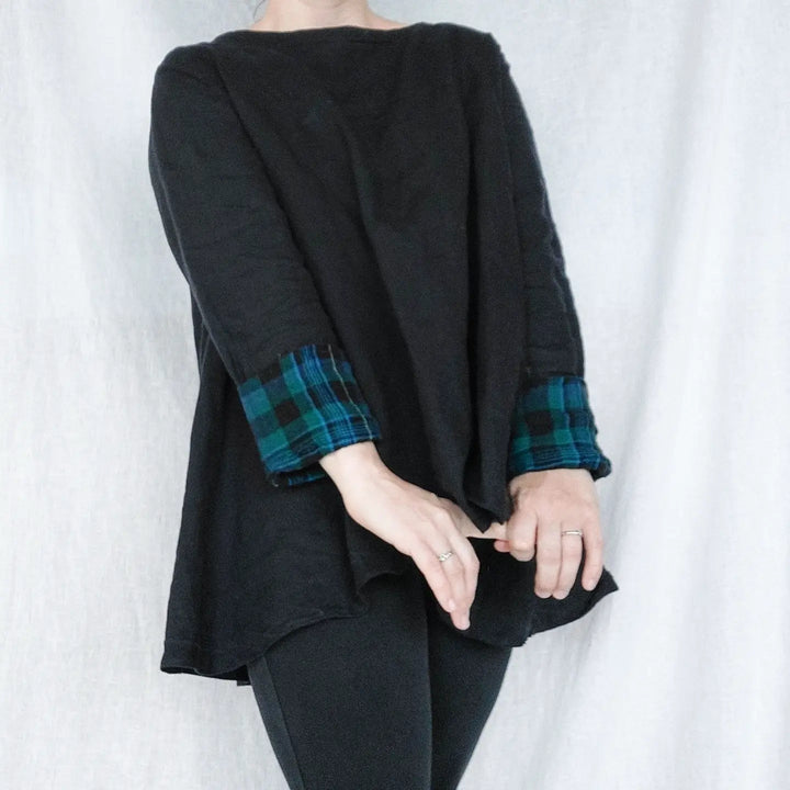 Mystic Forest Noir: Linen Polyester Twisted Black-Green Plaid Fabric 7327 - The Linen Lab - Green(Dark)