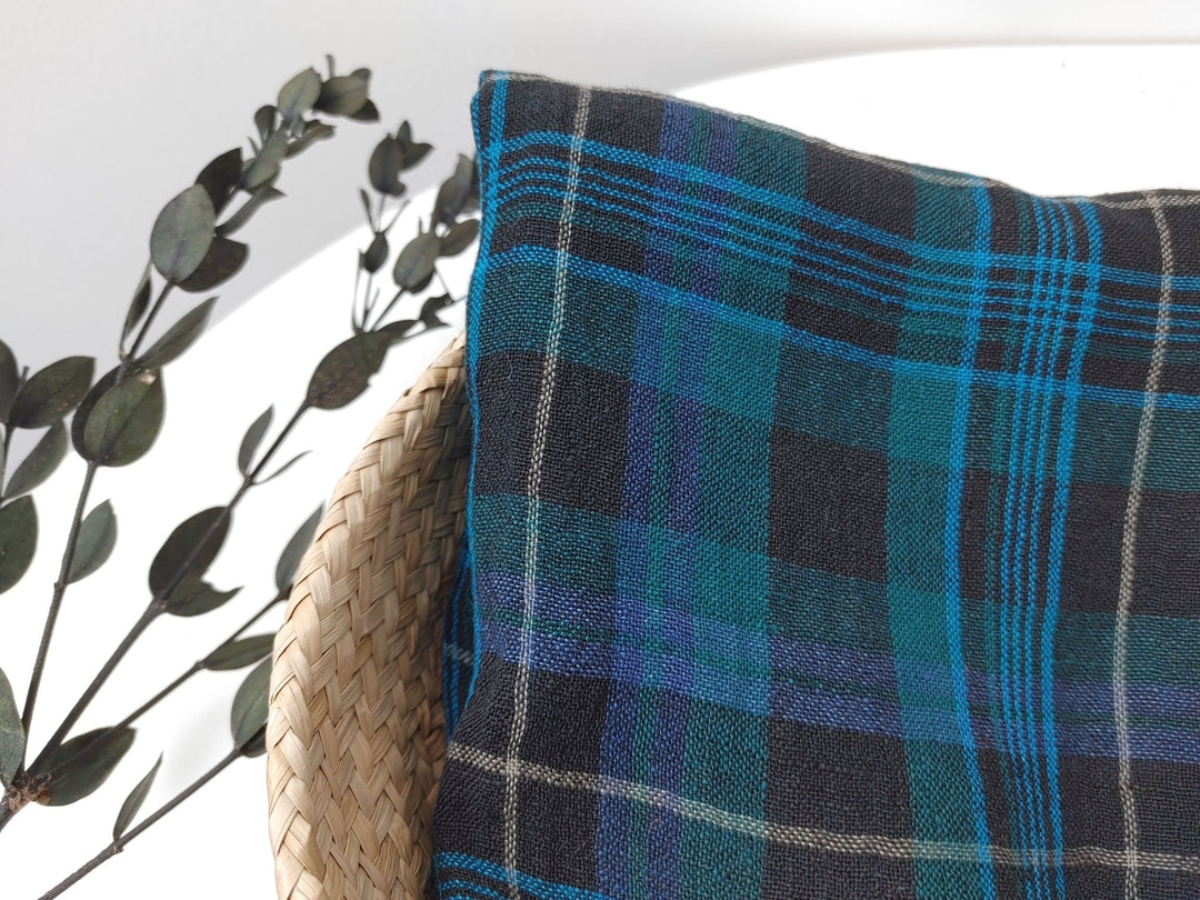 Mystic Forest Noir: Linen Polyester Twisted Black-Green Plaid Fabric 7327 - The Linen Lab - Green(Dark)