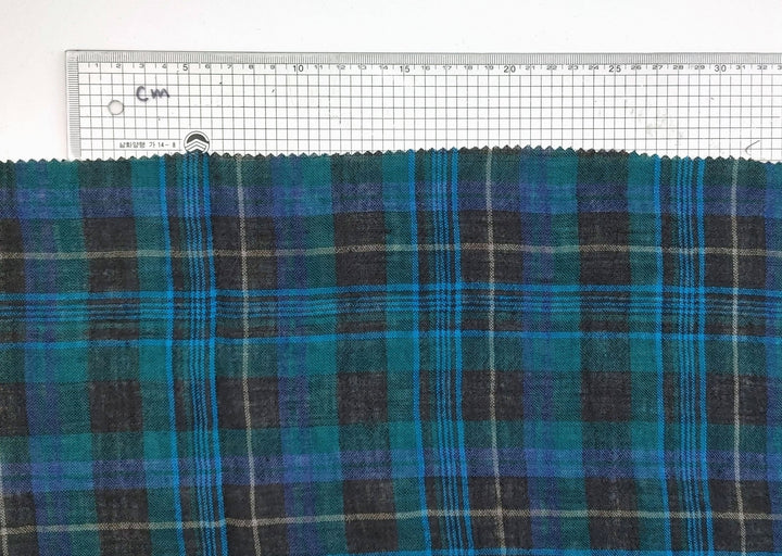 Mystic Forest Noir: Linen Polyester Twisted Black-Green Plaid Fabric 7327 - The Linen Lab - Green(Dark)
