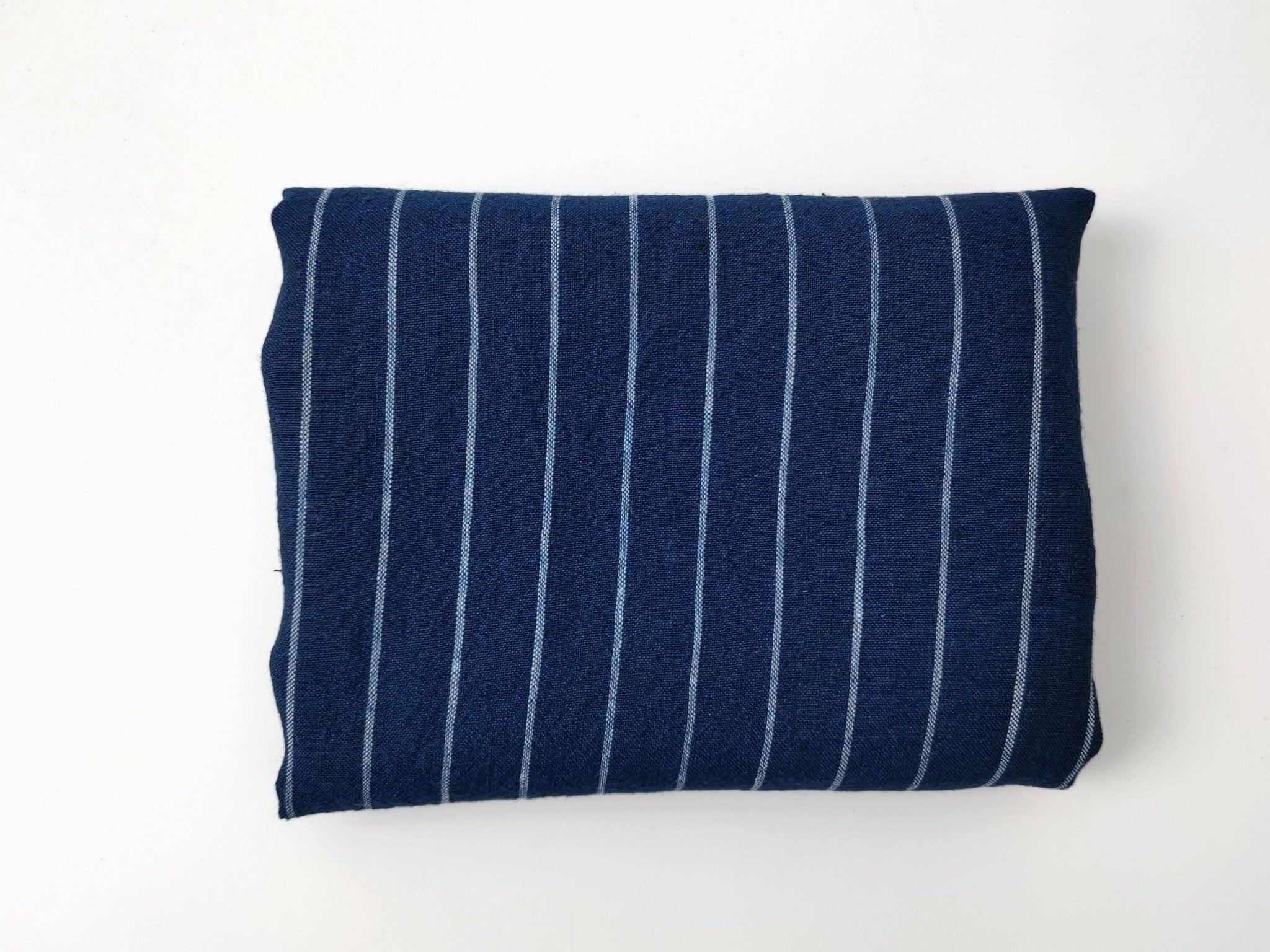 Navy Blue & White Striped Linen Fabric - 100% Natural, 21S Thread for Classic Style 7841 - The Linen Lab - Navy