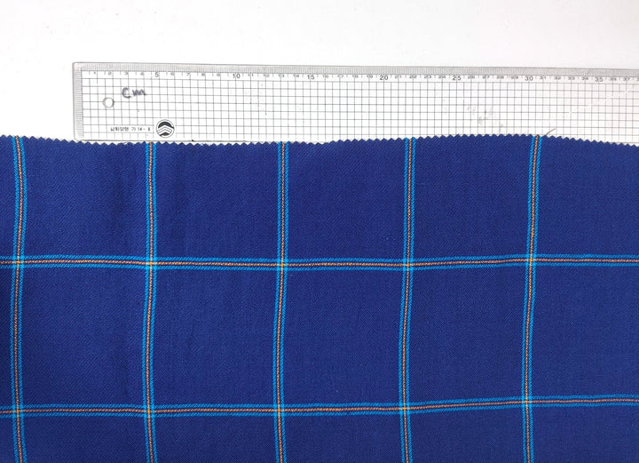 Navy Color 100% Linen Dobby Weave in Windowpane Check 7850 - The Linen Lab - Navy