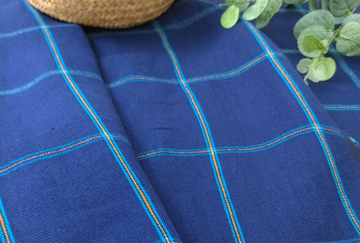 Navy Color 100% Linen Dobby Weave in Windowpane Check 7850 - The Linen Lab - Navy