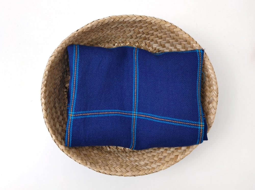Navy Color 100% Linen Dobby Weave in Windowpane Check 7850 - The Linen Lab - Navy