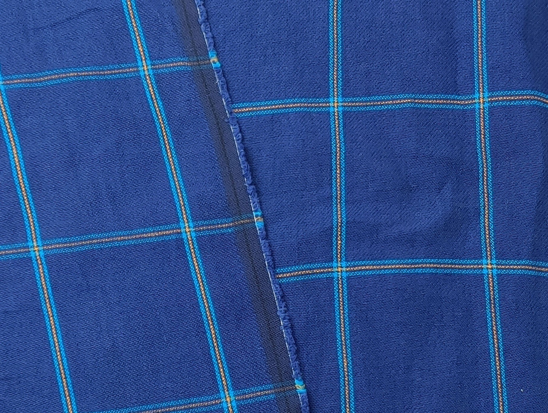Navy Color 100% Linen Dobby Weave in Windowpane Check 7850 - The Linen Lab - Navy