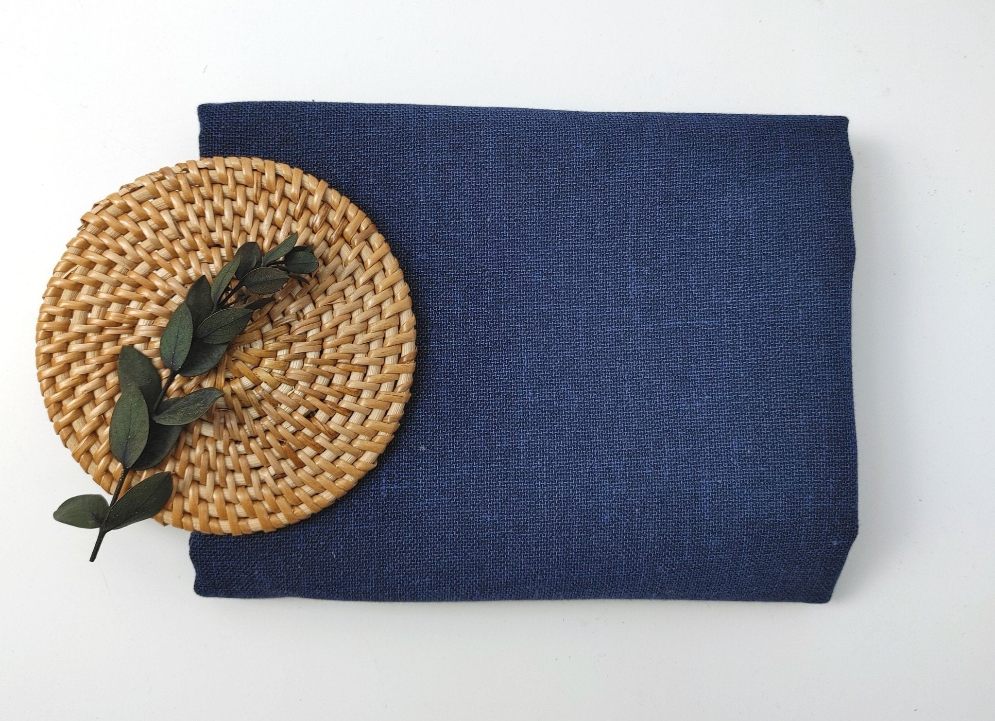 Navy Dobby Chambray Linen Blend Fabric 4047 - The Linen Lab - Navy