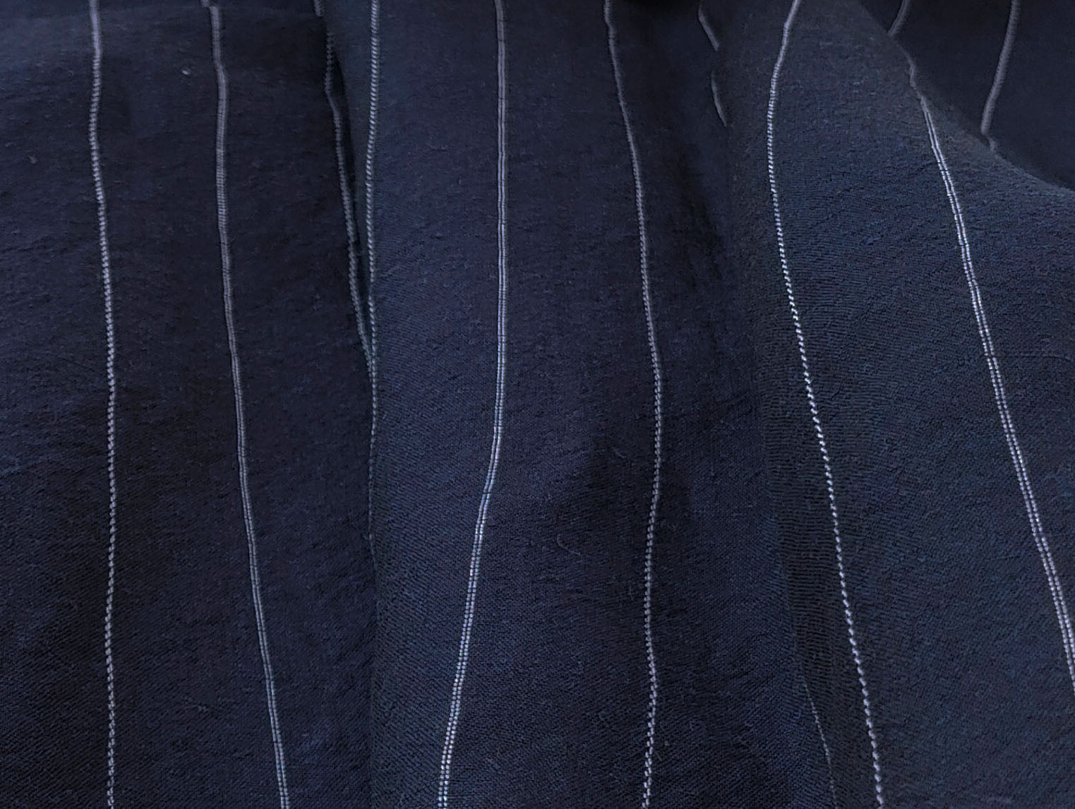 Navy Linen Tencel Dobby Stripe Fabric 6796 - The Linen Lab - Navy