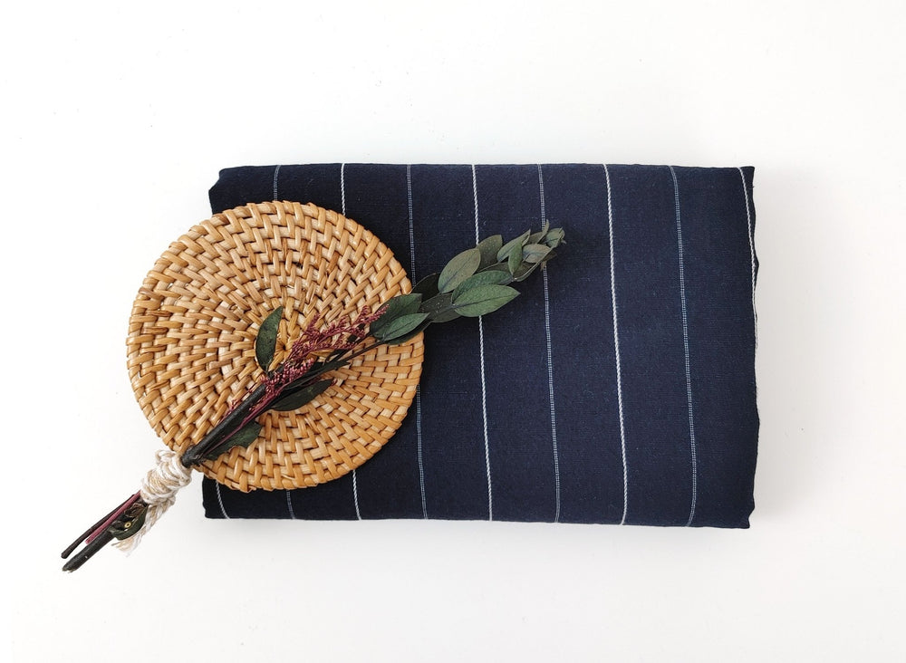 Navy Linen Tencel Dobby Stripe Fabric 6796 - The Linen Lab - Navy