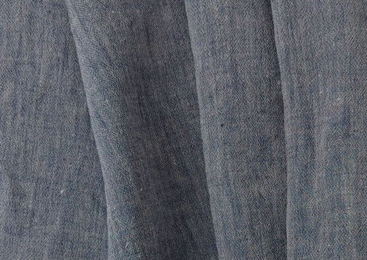 Navy Two-Tone Chambray Fabric in Linen-Polyester Blend 6656 - The Linen Lab - Navy