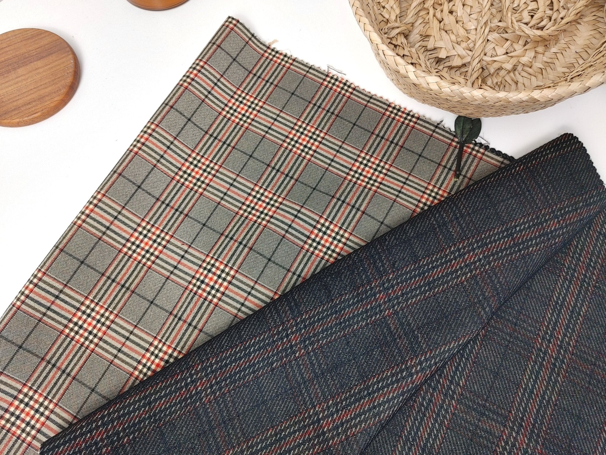 Nylon Rayon 4-Way Stretch Glen Plaid Fabric 1400 - The Linen Lab - Brown
