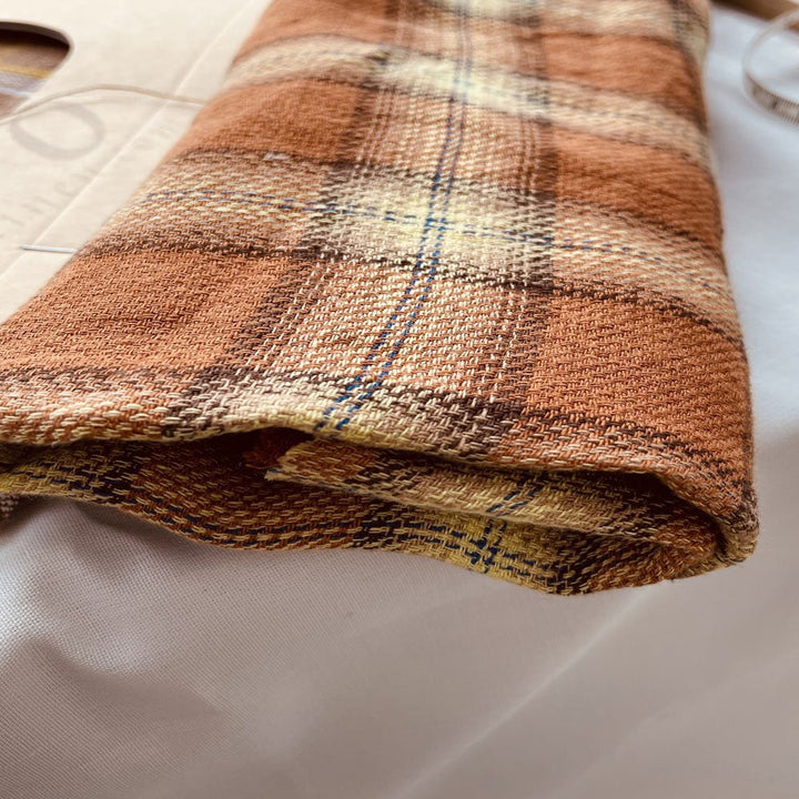 Orange Color Tartan Plaid Dobby Fabric (6817) - The Linen Lab - Orange