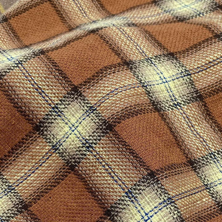 Orange Color Tartan Plaid Dobby Fabric (6817) - The Linen Lab - Orange