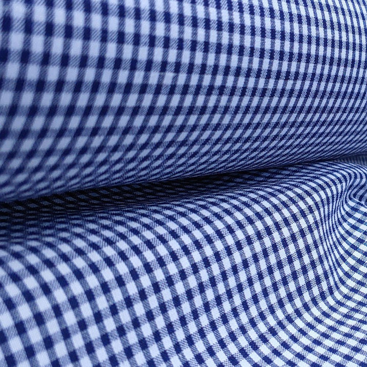 Ramie Cotton Fabric Mini Gingham Check (2906) - The Linen Lab - Blue