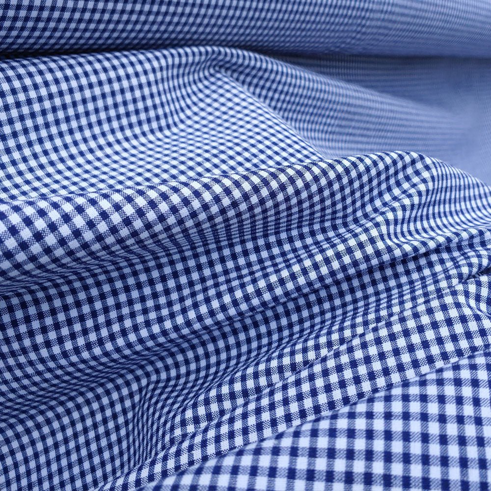 Ramie Cotton Fabric Mini Gingham Check (2906) - The Linen Lab - Blue