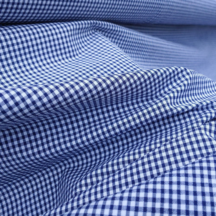 Ramie Cotton Fabric Mini Gingham Check (2906) - The Linen Lab - Blue