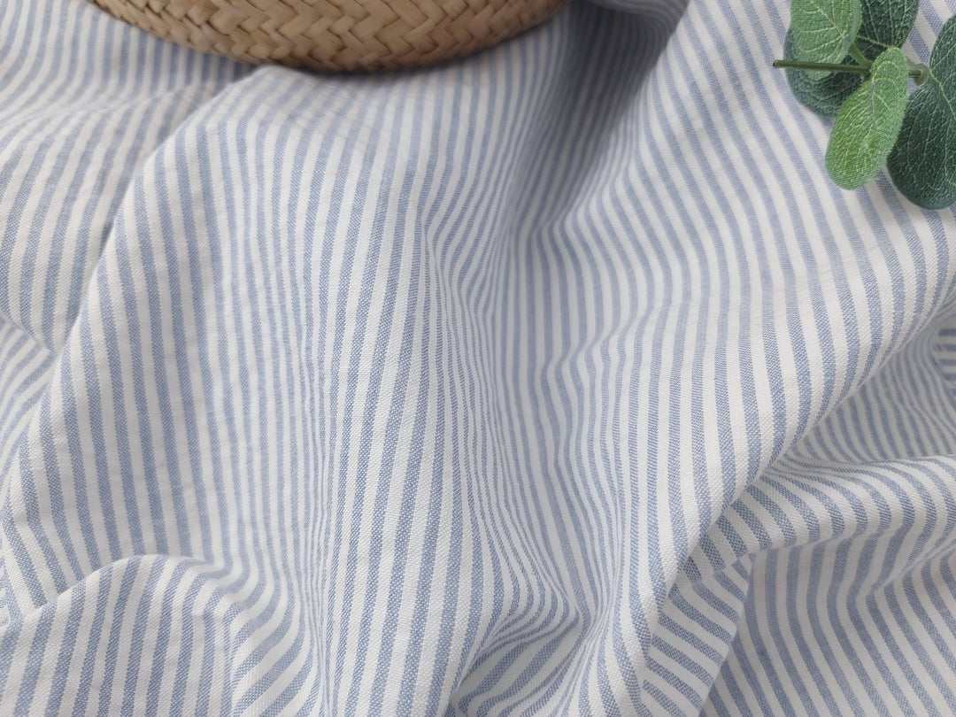 Ramie Cotton Nylon Stripe Fabric with Subtle Seersucker Effect 2444 - The Linen Lab - Blue