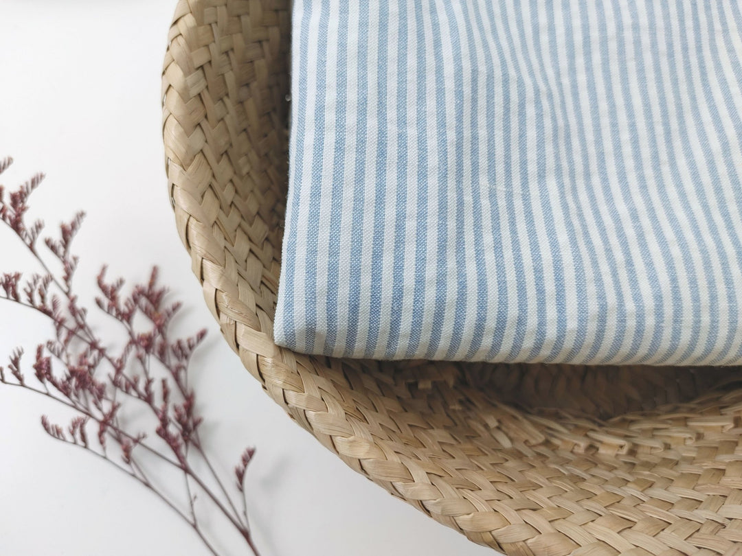Ramie Cotton Nylon Stripe Fabric with Subtle Seersucker Effect 2444 - The Linen Lab - Blue